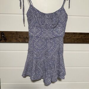 Mable for Anthropologie Tie Strap Romper Purple Paisley Boho Cottagecore Small